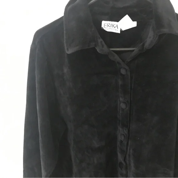 Vintage Erika collection black velvet long sleeve button down shirt - Picture 6 of 9
